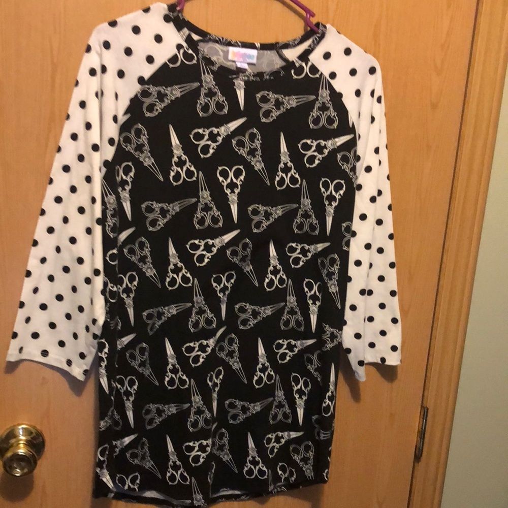 Lularoe Randy top size large scissors and polka dots